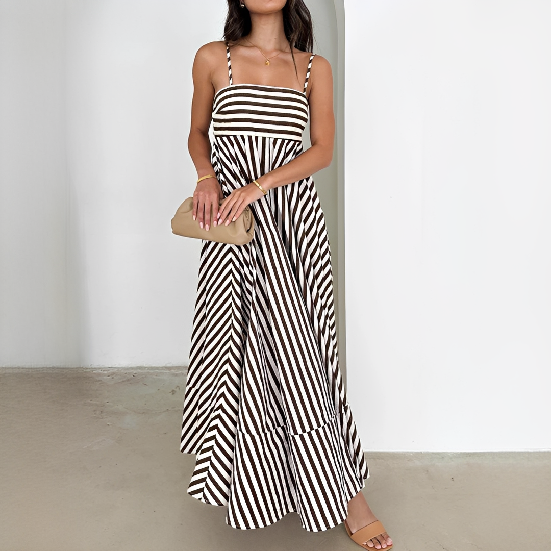 Lerra - Gestreiftes langes plissiertes Kleid