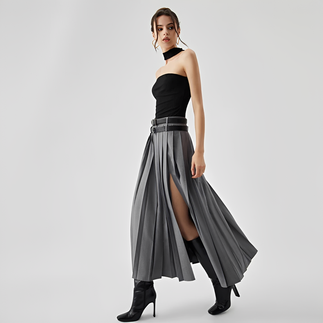 Odette - Plissierter Maxi-Rock mit Schlitz