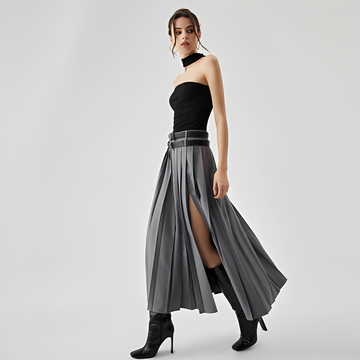 Odette - Plissierter Maxi-Rock mit Schlitz