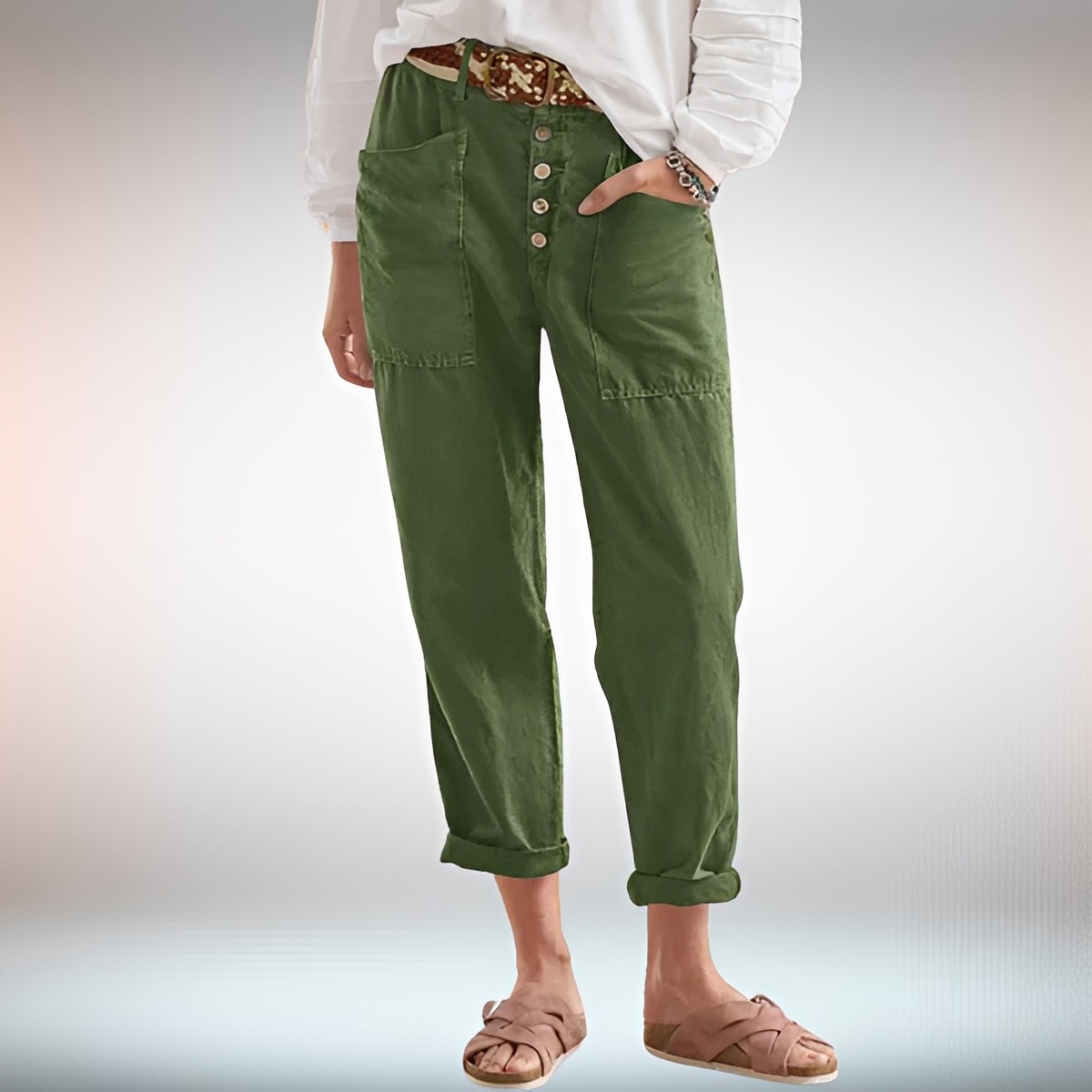 Rhonwen - Elegante, weit geschnittene Hose mit Knopfleiste