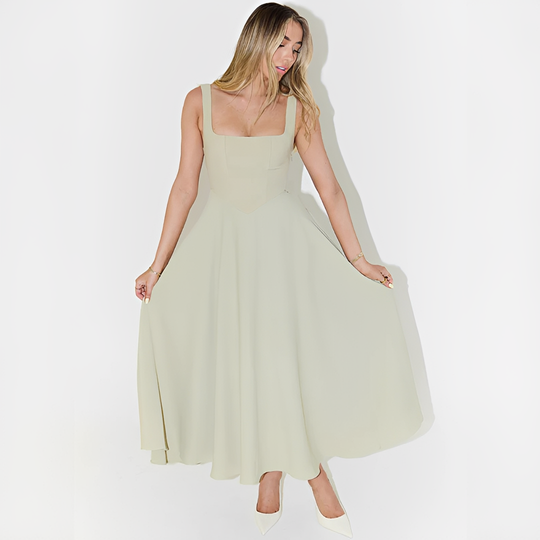 Fioren - Schickes Midikleid mit Eckigem Ausschnitt