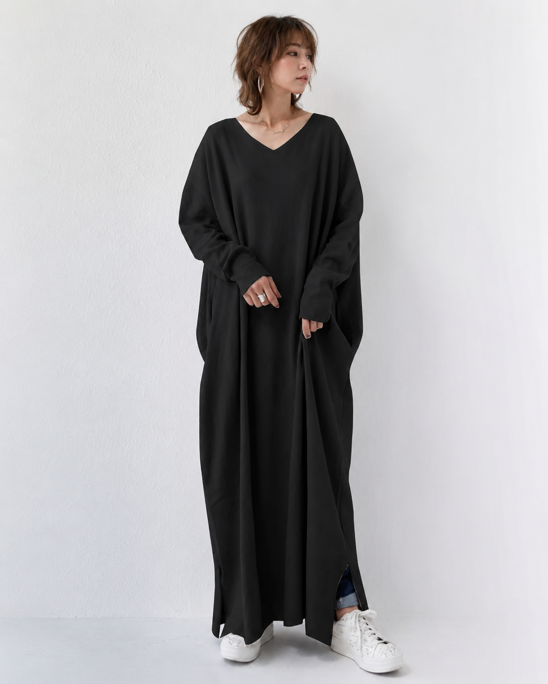 Shacora - Weites Maxikleid mit V-Ausschnitt