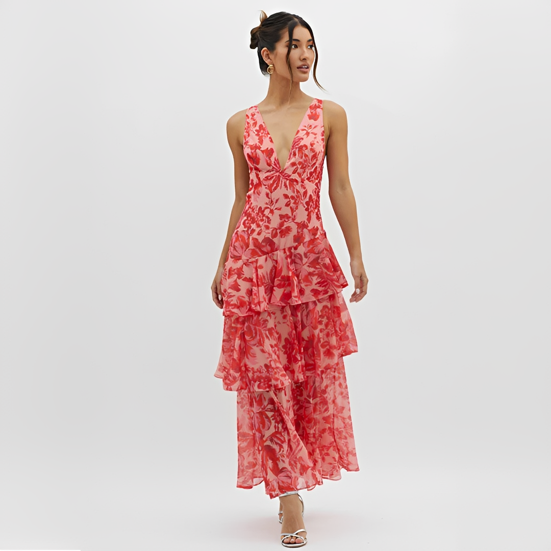 Faye - Edles Kleid mit fließendem Stoff, V-Ausschnitt und offenem Rücken