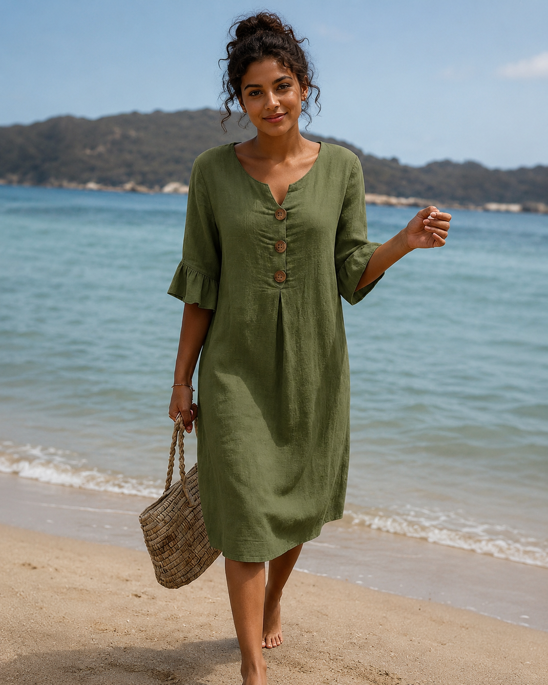 Éliane - Schickes Kleid mit V-Ausschnitt und Knöpfen