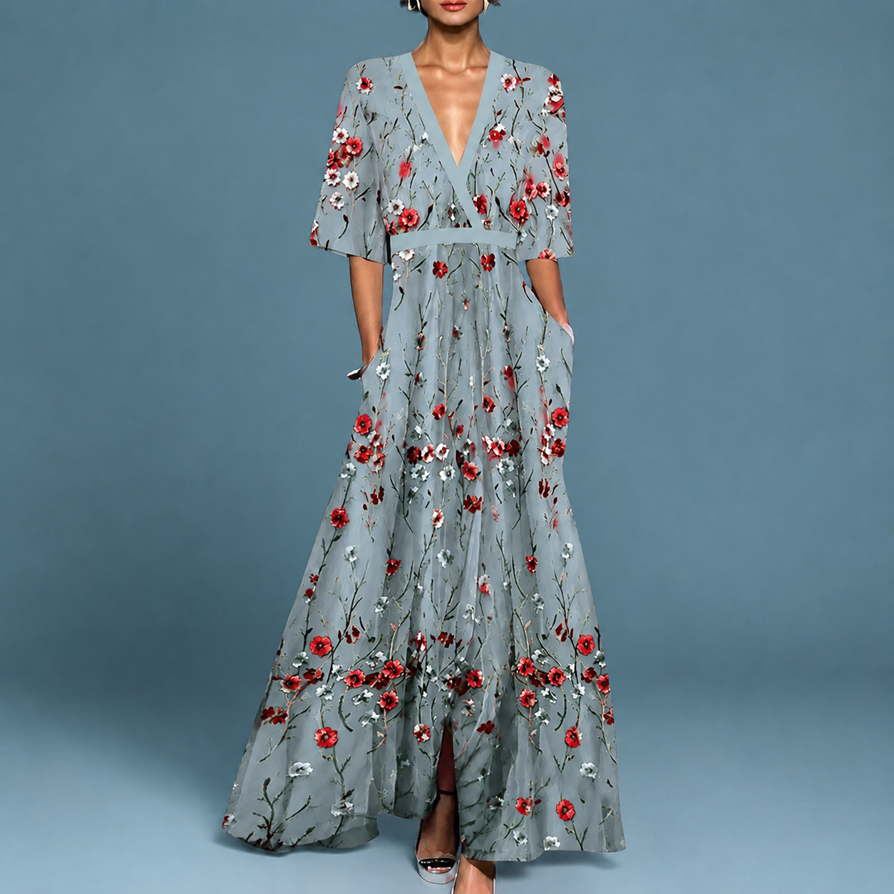 Laure - Stilvolles Fließkleid mit V-Ausschnitt