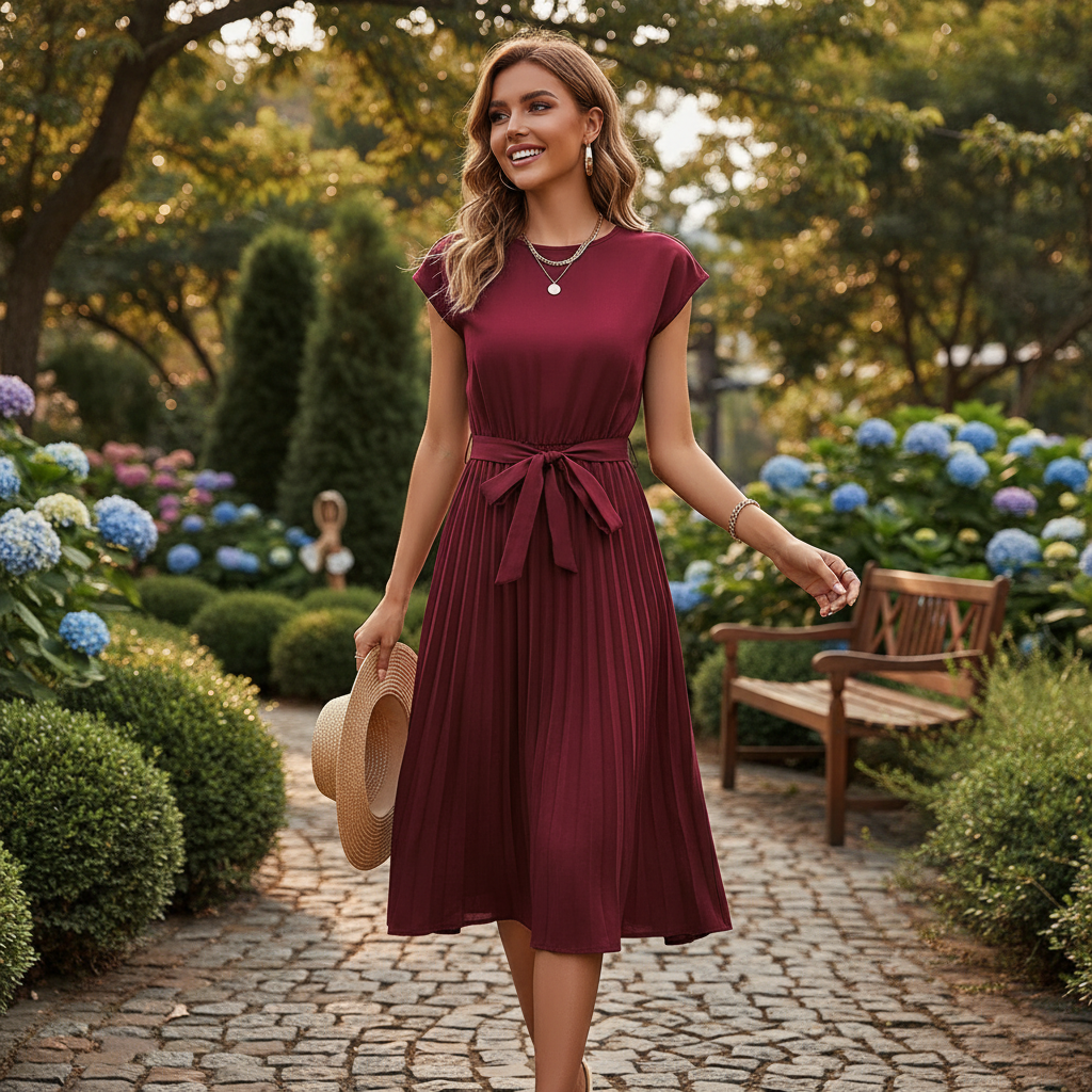 Jelica - Elegantes Falten-Midi-Kleid