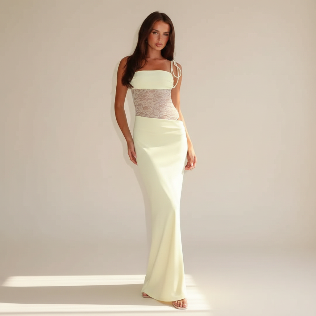 Darlaine - Stilvolles langes Kleid mit Spitzenträgern