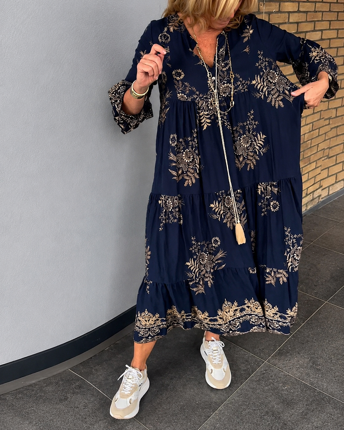 Bélise - Vintage Lockere V-Ausschnitt-Kleid