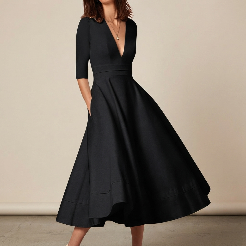 Debbie - Elegantes V-Ausschnitt Kleid