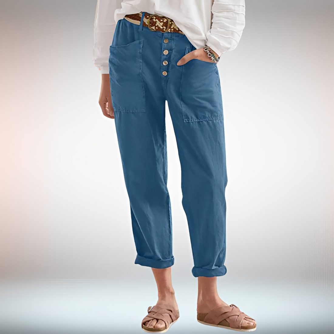 Rhonwen - Elegante, weit geschnittene Hose mit Knopfleiste