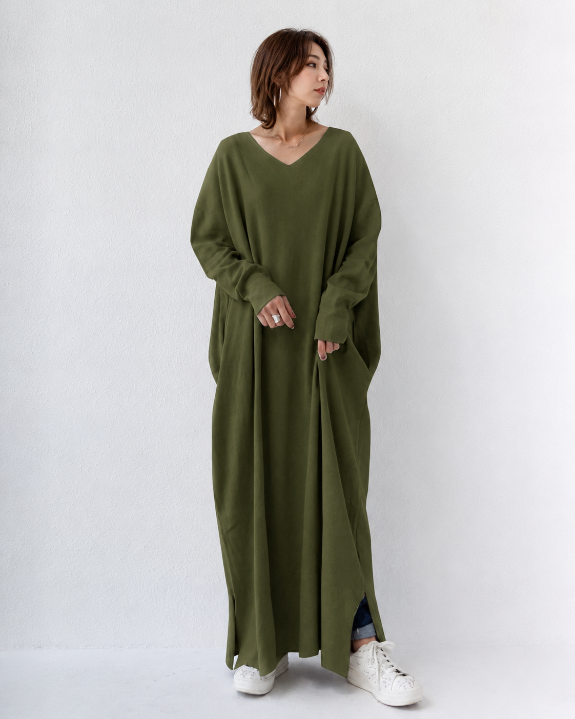 Shacora - Weites Maxikleid mit V-Ausschnitt