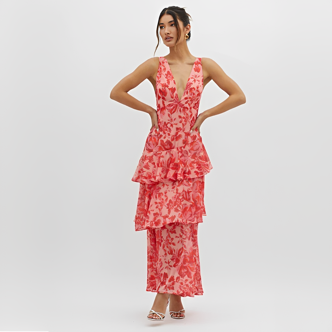 Faye - Edles Kleid mit fließendem Stoff, V-Ausschnitt und offenem Rücken
