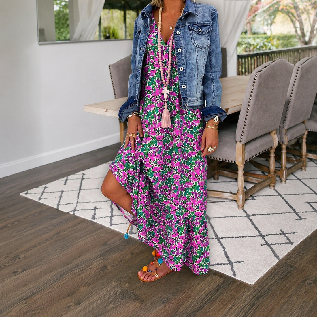 Shalisha - Stilvolles Boho-Kleid mit V-Ausschnitt