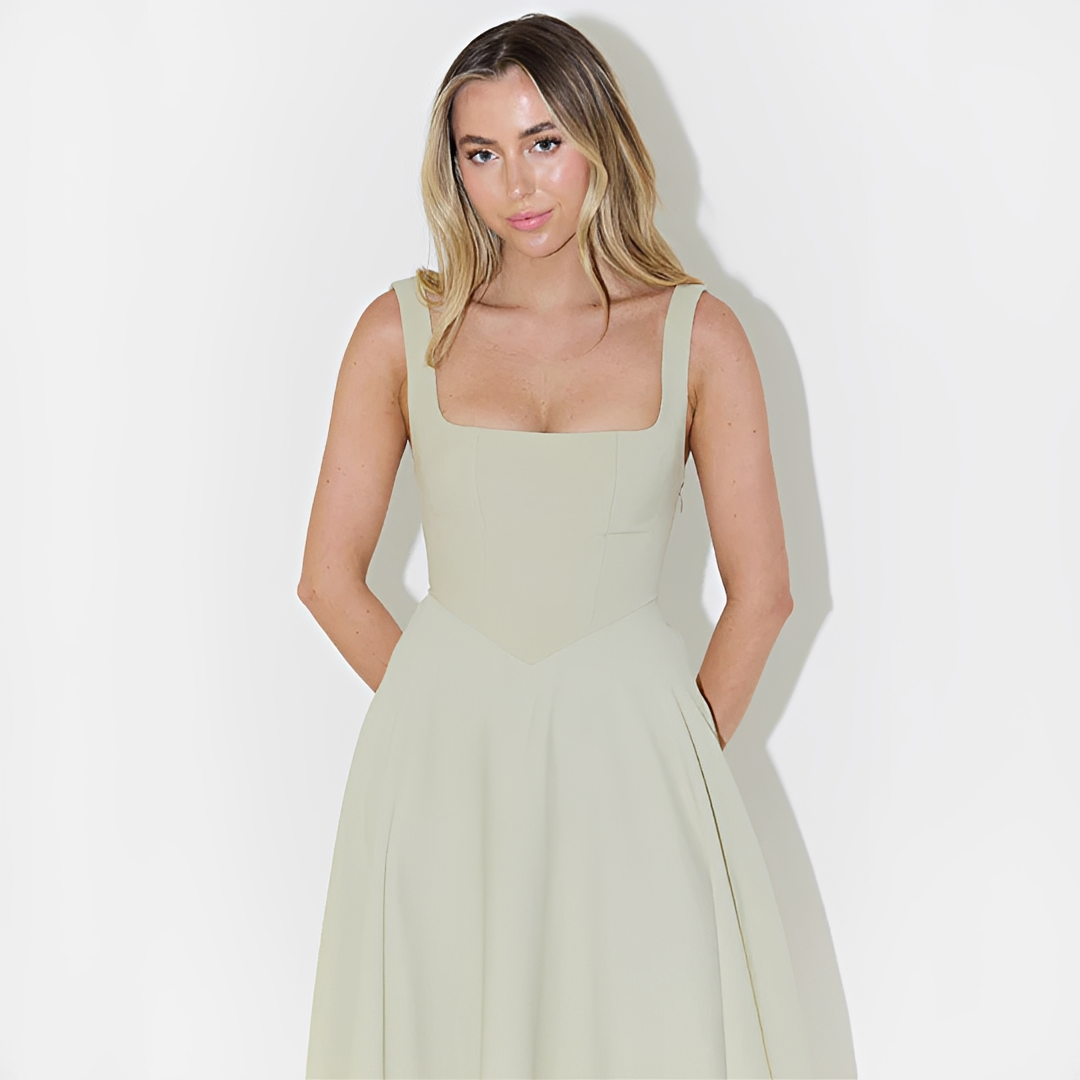 Fioren - Schickes Midikleid mit Eckigem Ausschnitt