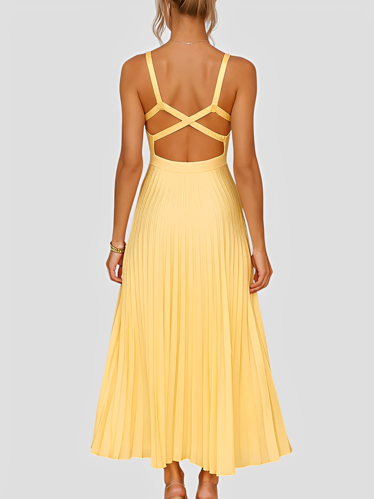 Anjanae - Stilvolles, plissiertes Kleid mit V-Ausschnitt