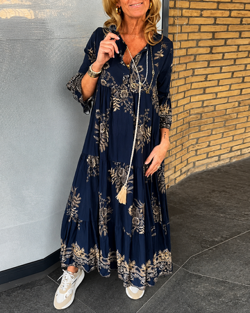 Bélise - Vintage Lockere V-Ausschnitt-Kleid