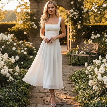 Daniela - Elegantes Quadrat-Ausschnitt Midi-Kleid