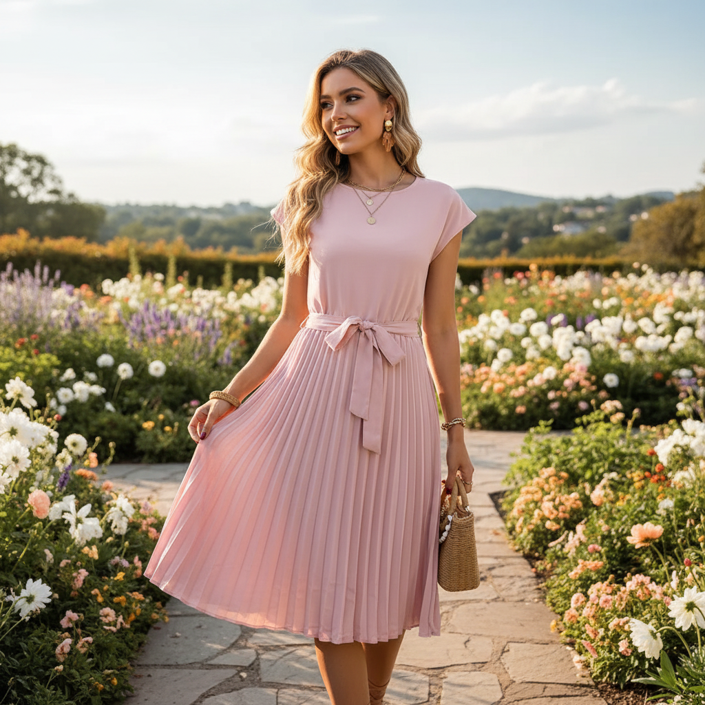 Jelica - Elegantes Falten-Midi-Kleid