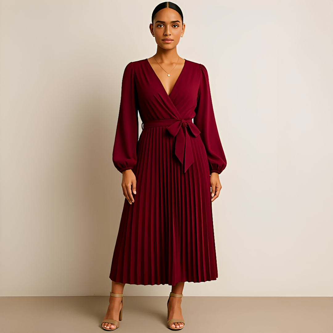 Naomi - Edles V-Ausschnitt-Kleid mit Falten