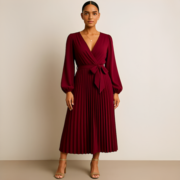 Naomi - Edles V-Ausschnitt-Kleid mit Falten