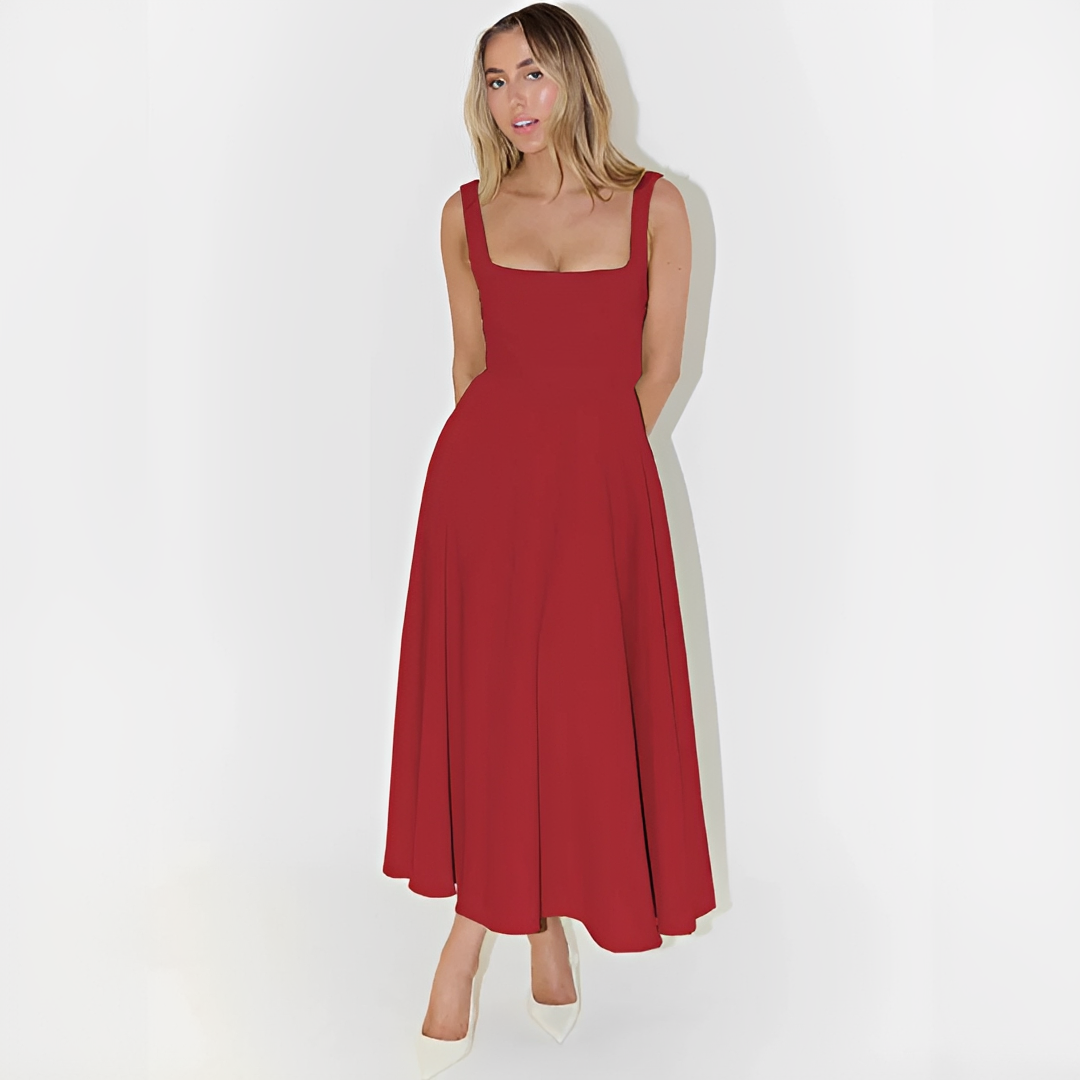 Fioren - Schickes Midikleid mit Eckigem Ausschnitt