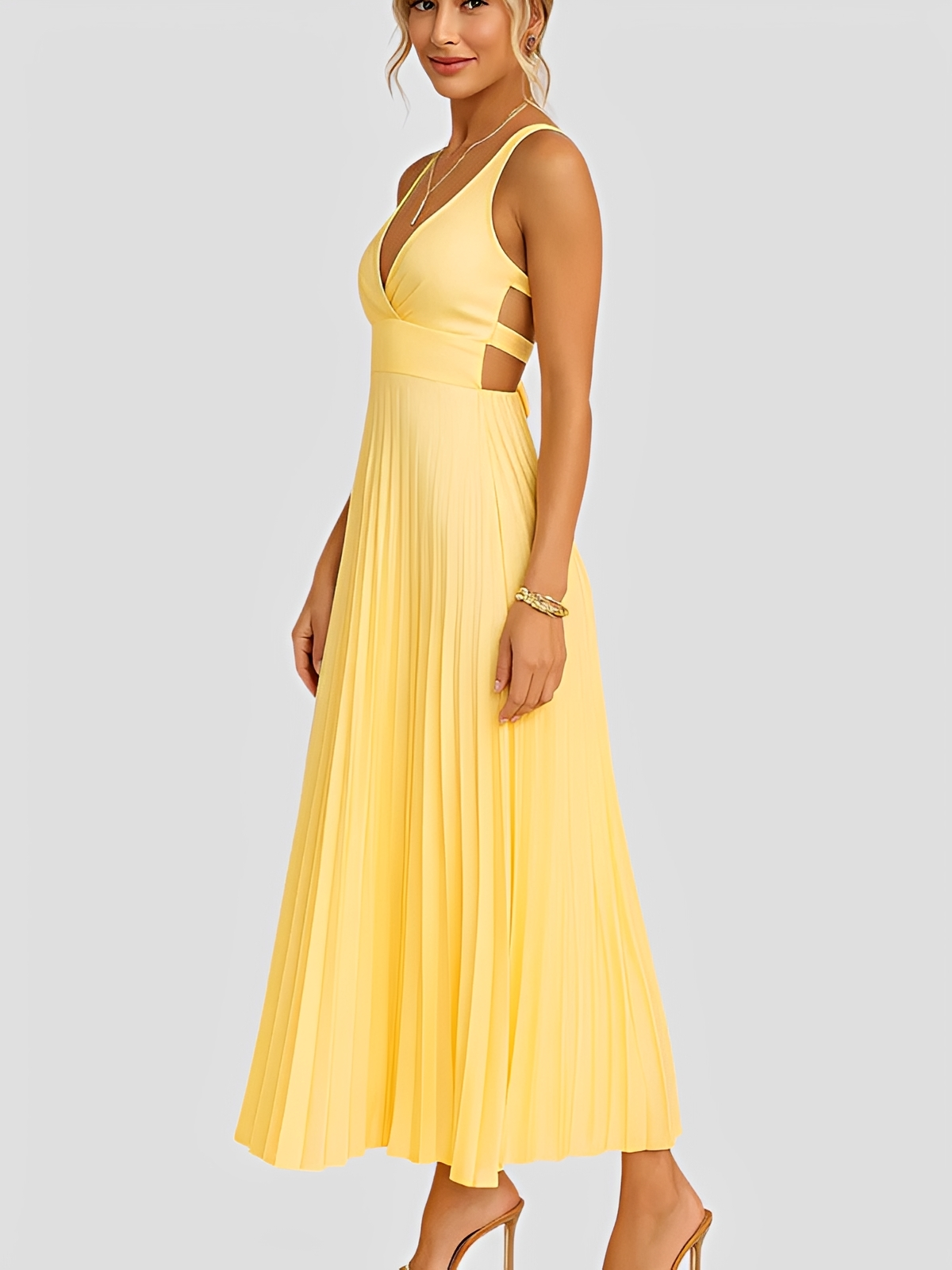Anjanae - Stilvolles, plissiertes Kleid mit V-Ausschnitt