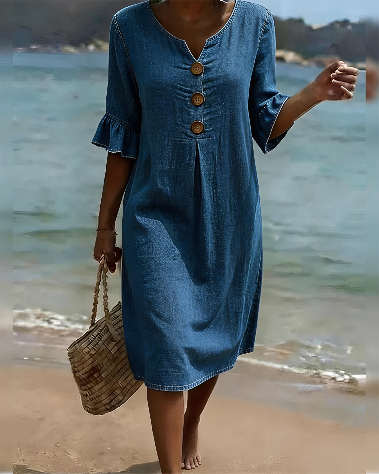 Zahara - Stilvolles Knopf-Midikleid