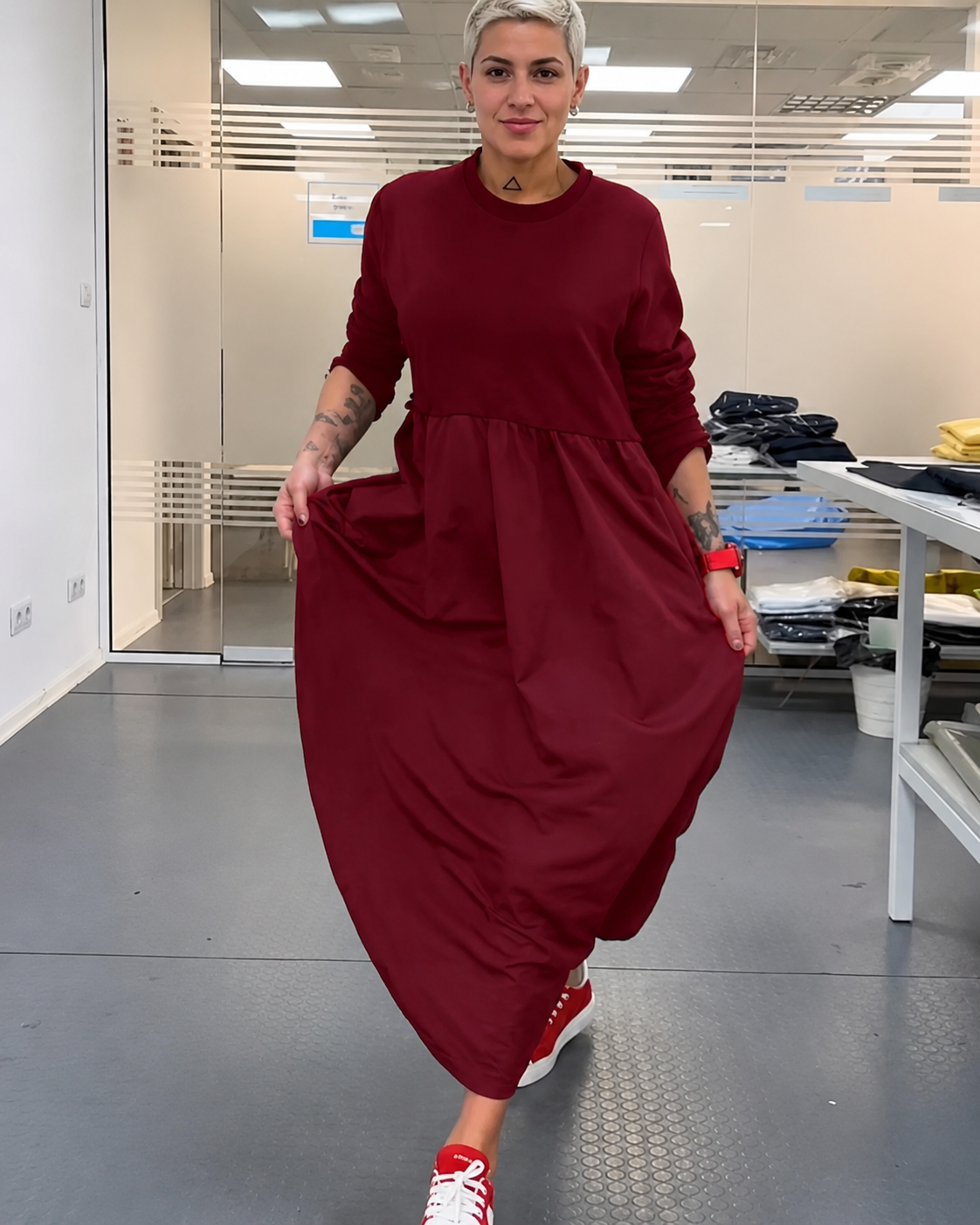 Imelda - Locker geschnittenes Kleid mit rundem Ausschnitt
