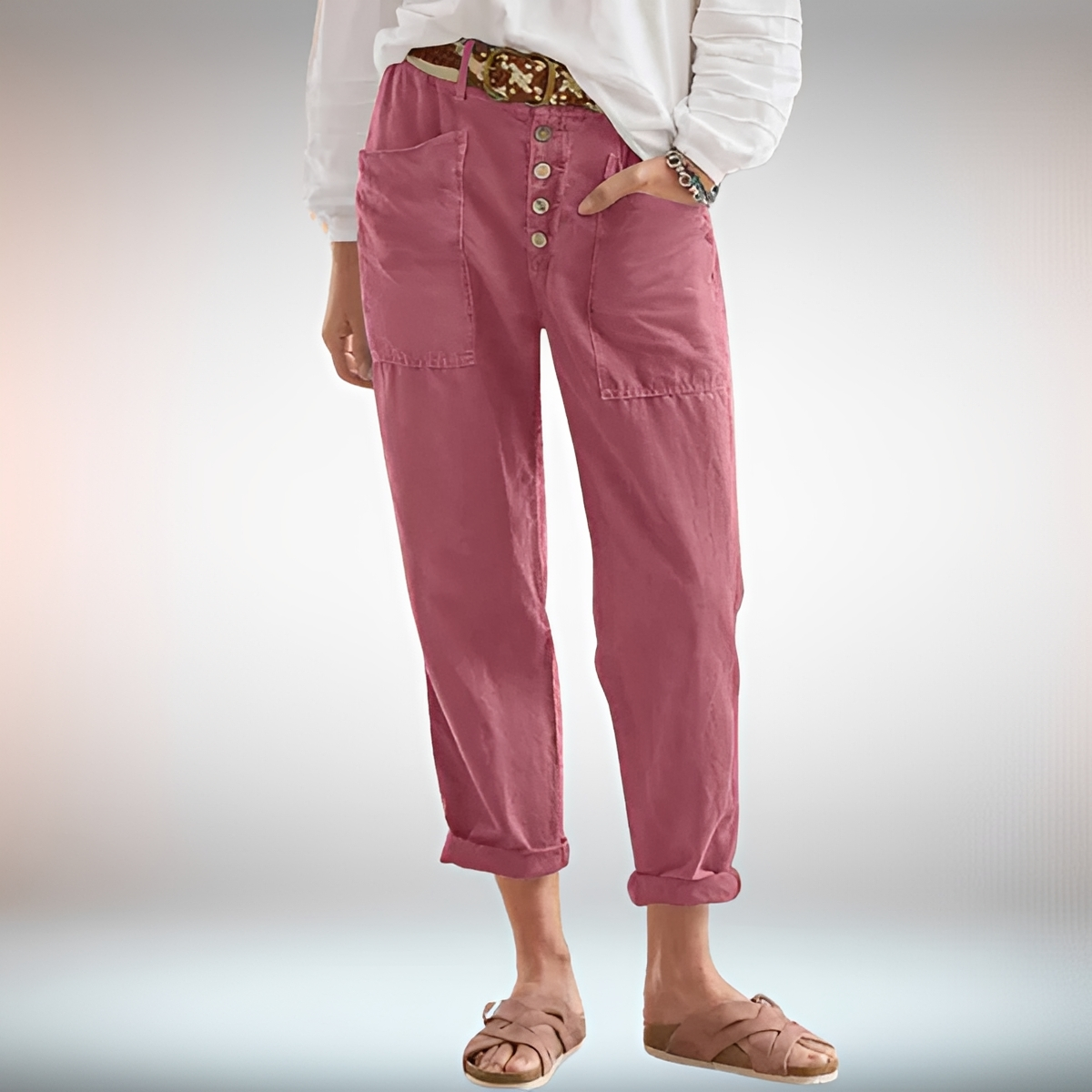 Rhonwen - Elegante, weit geschnittene Hose mit Knopfleiste