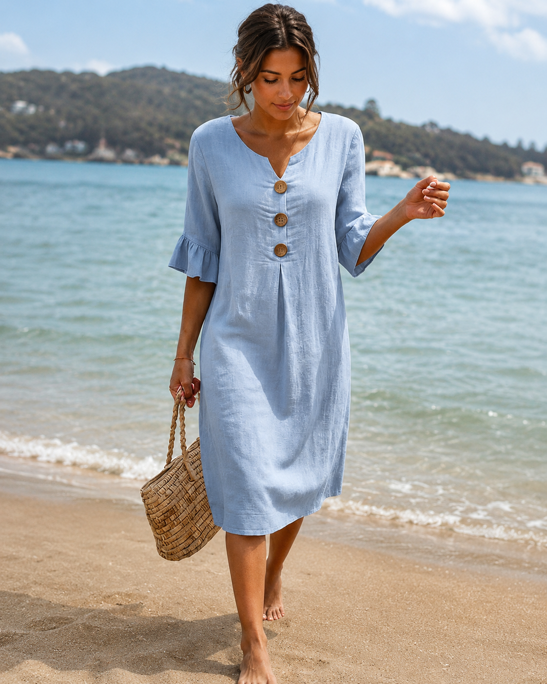 Éliane - Schickes Kleid mit V-Ausschnitt und Knöpfen
