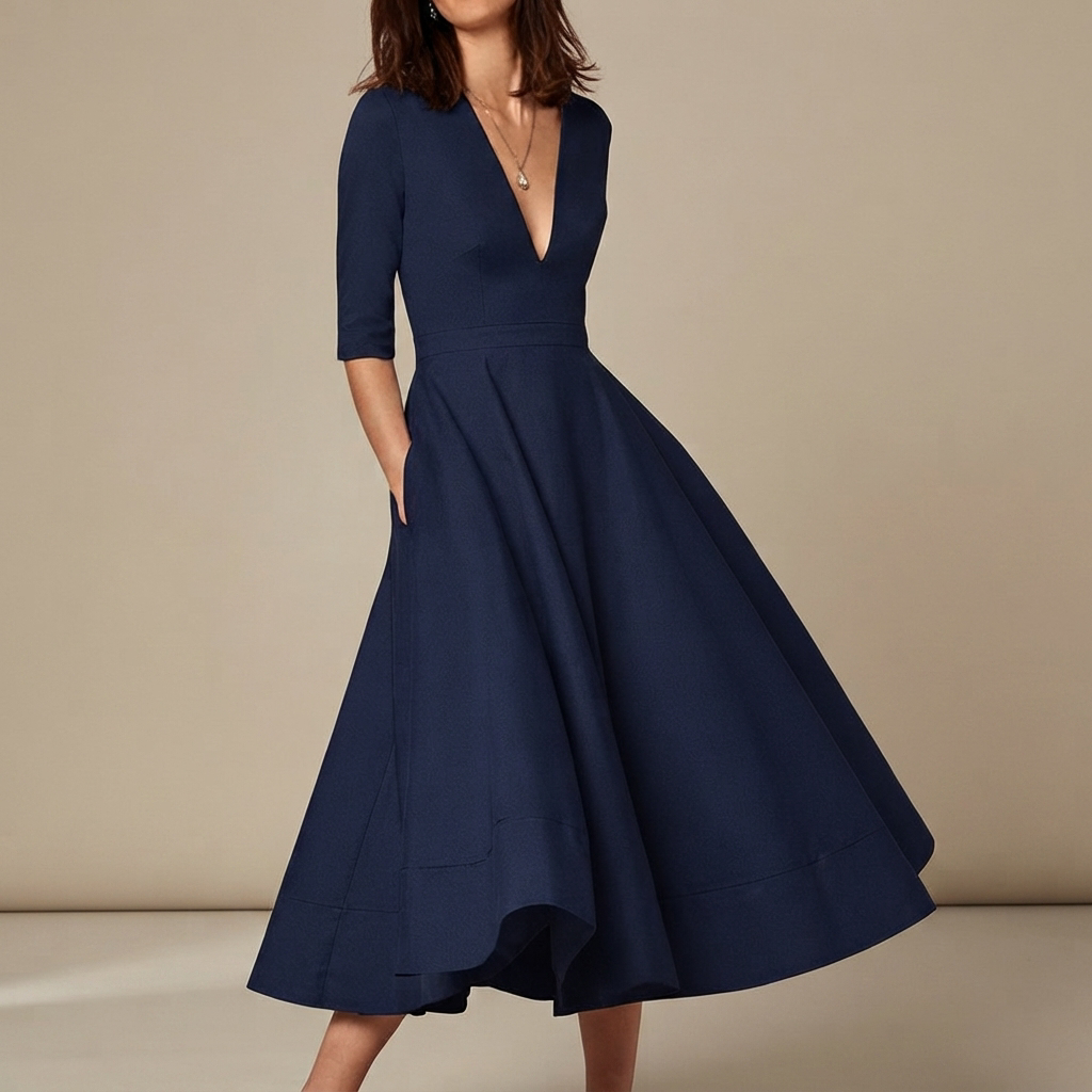 Debbie - Elegantes V-Ausschnitt Kleid