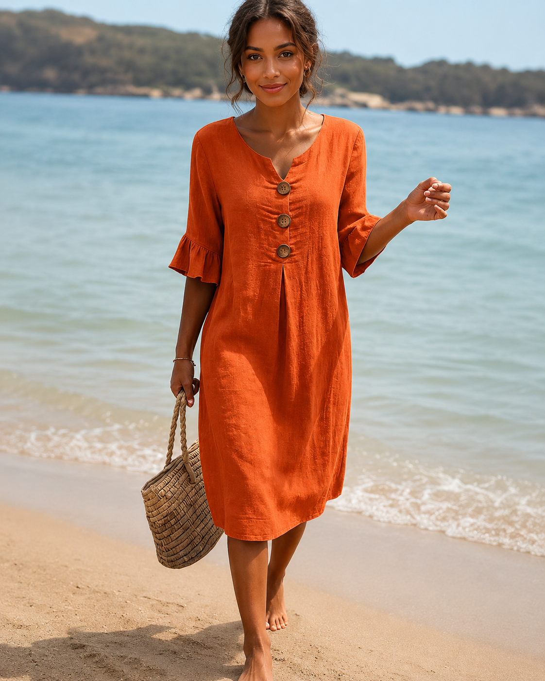 Éliane - Schickes Kleid mit V-Ausschnitt und Knöpfen