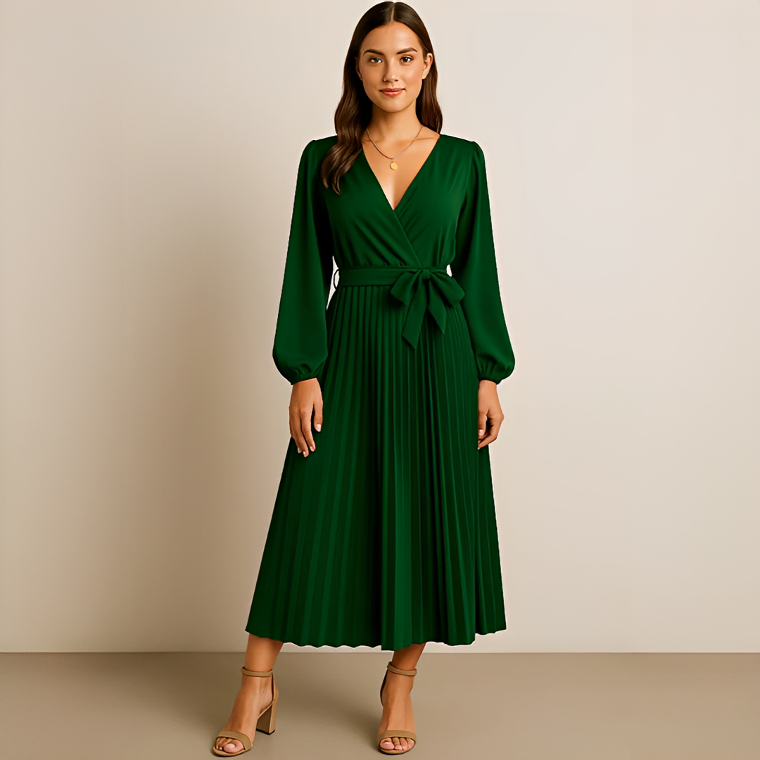 Naomi - Edles V-Ausschnitt-Kleid mit Falten