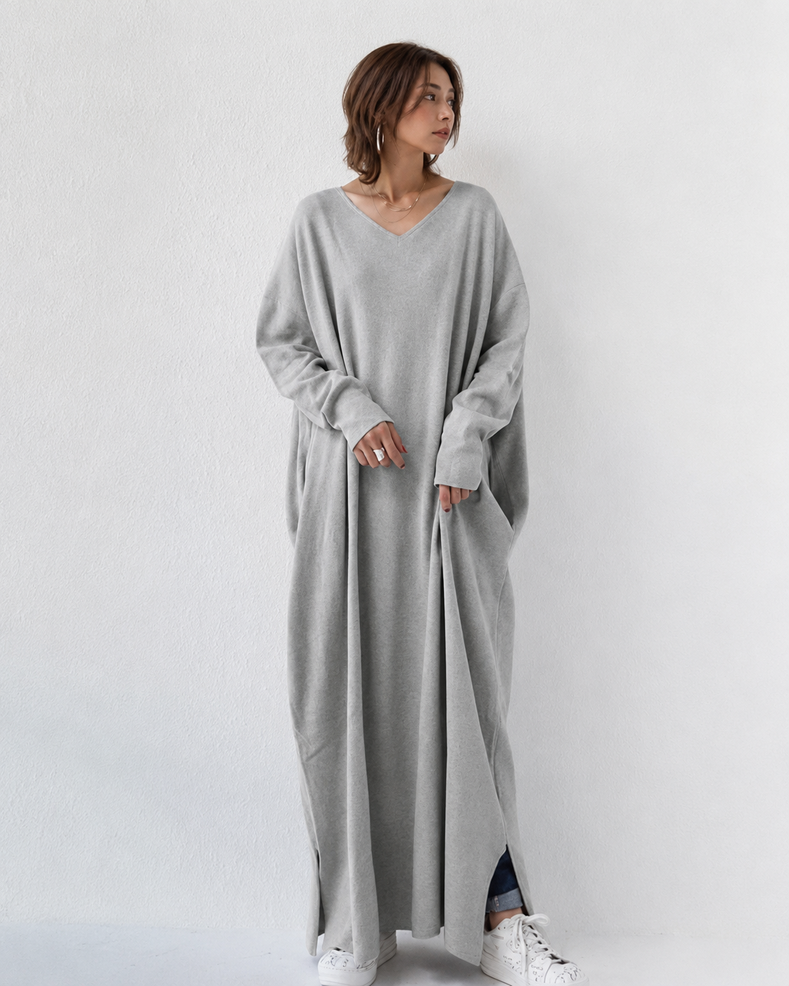 Shacora - Weites Maxikleid mit V-Ausschnitt