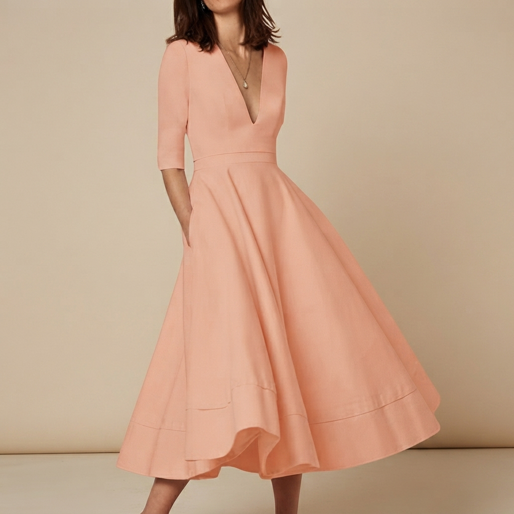 Debbie - Elegantes V-Ausschnitt Kleid