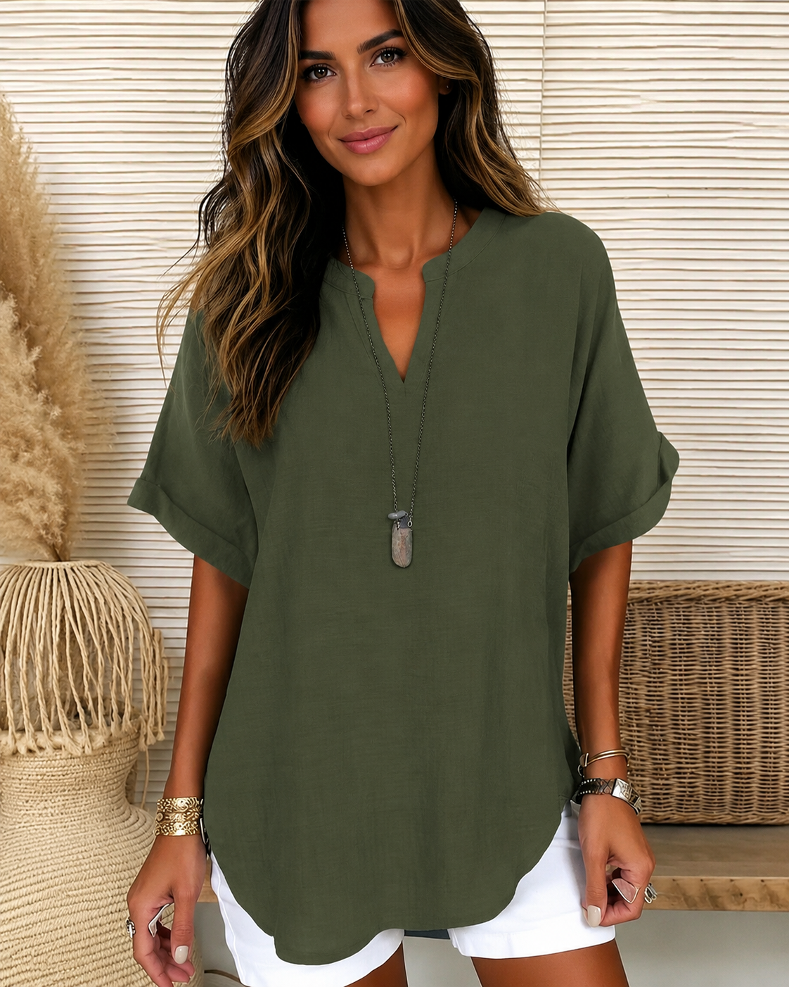Taylor - Locker geschnittene Bluse mit V-Ausschnitt