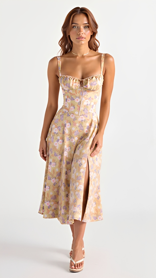 Kiana - Stilvolles und Elegantes Midikleid mit Schlitz