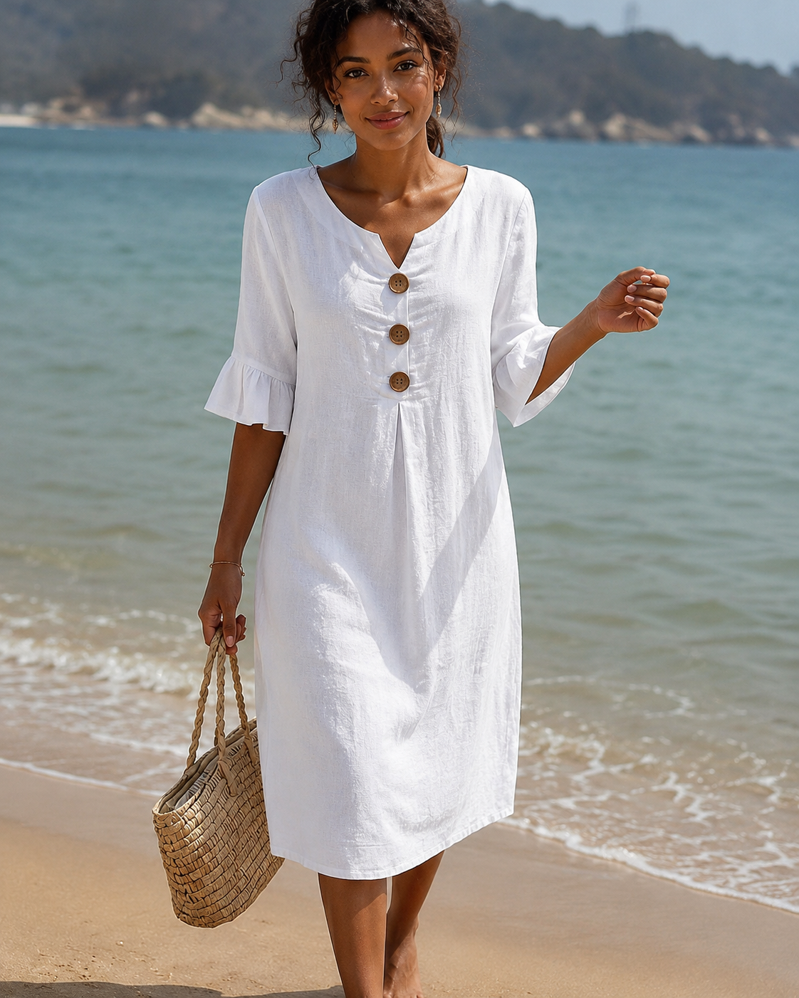 Éliane - Schickes Kleid mit V-Ausschnitt und Knöpfen