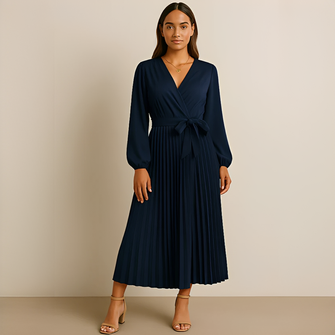Naomi - Edles V-Ausschnitt-Kleid mit Falten