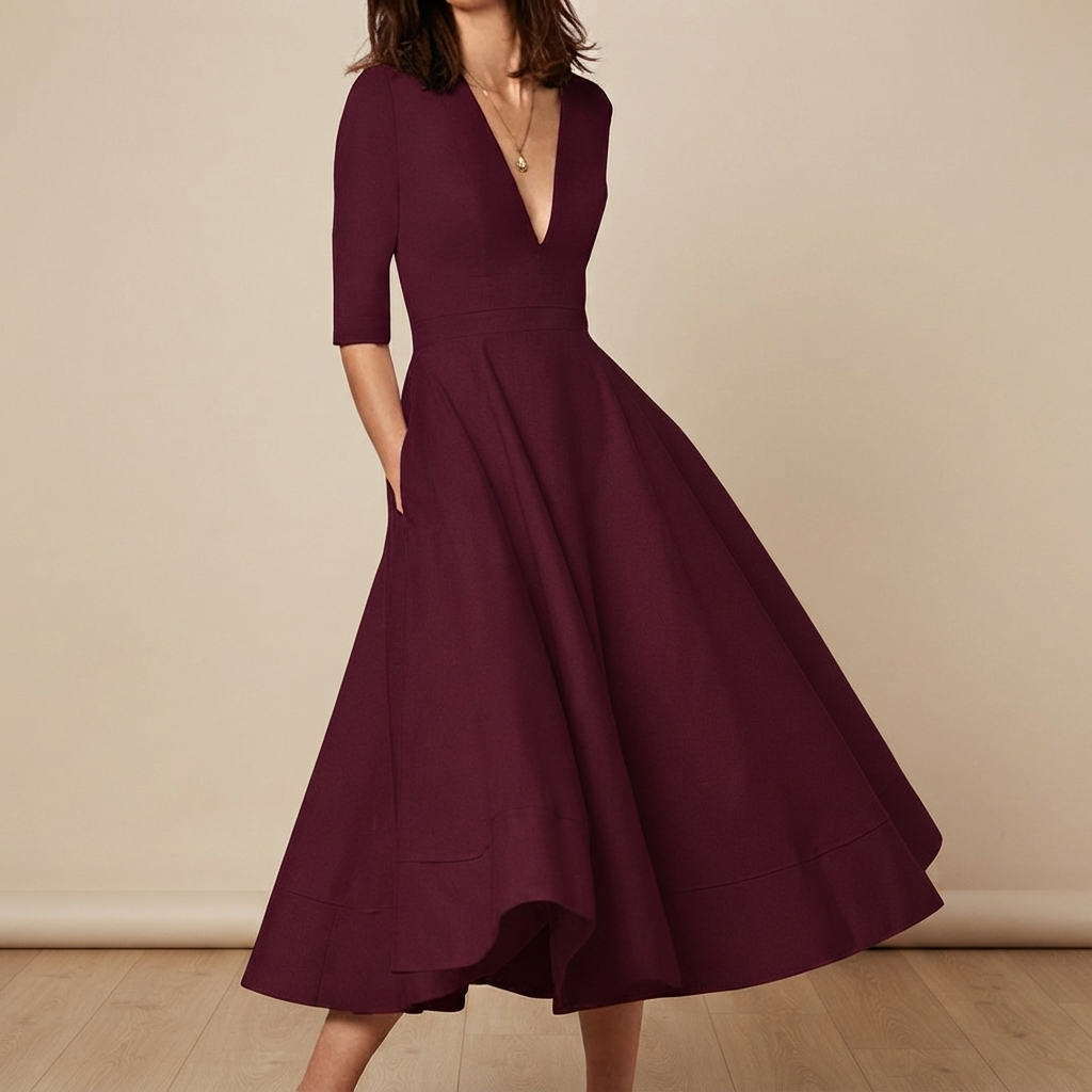 Debbie - Elegantes V-Ausschnitt Kleid