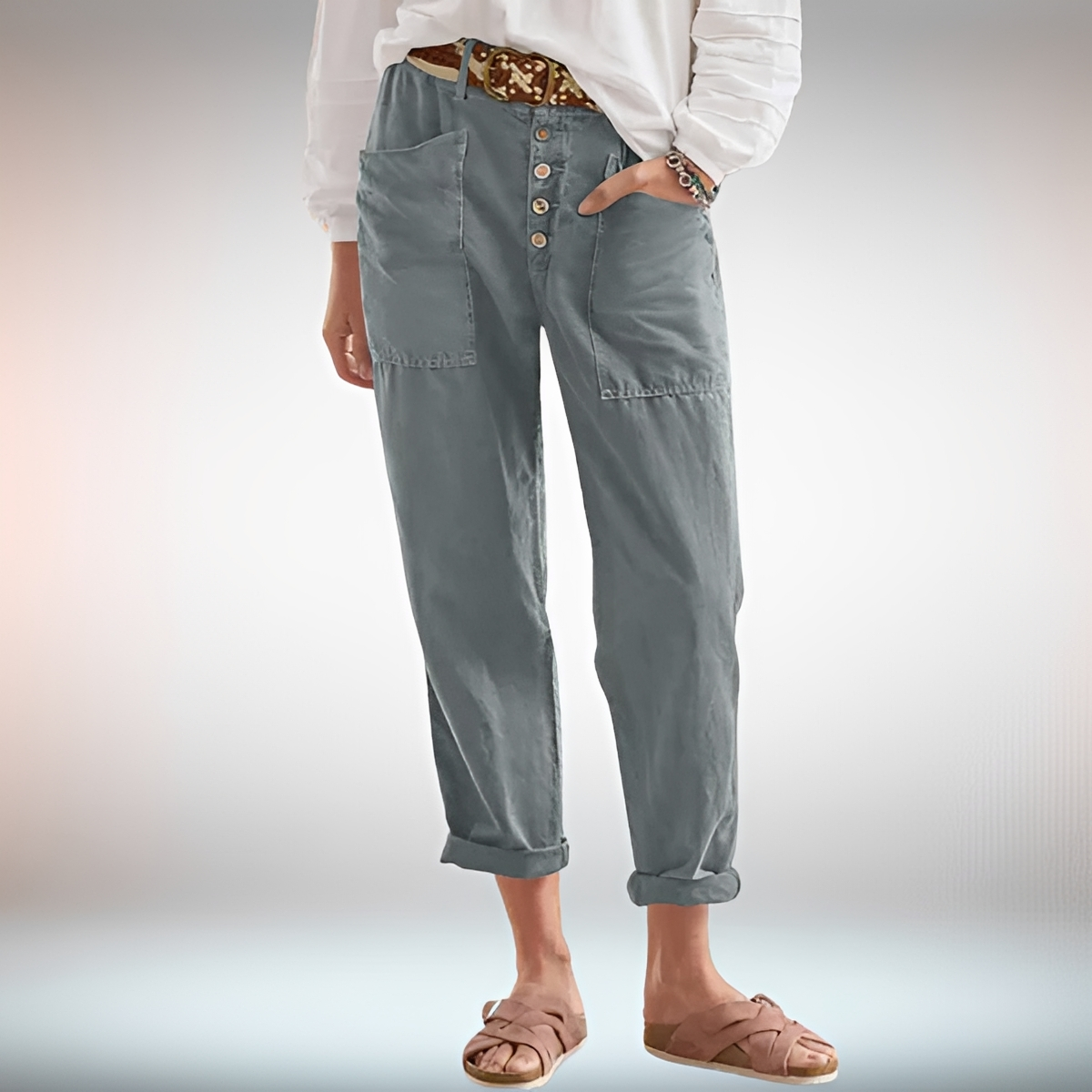 Rhonwen - Elegante, weit geschnittene Hose mit Knopfleiste