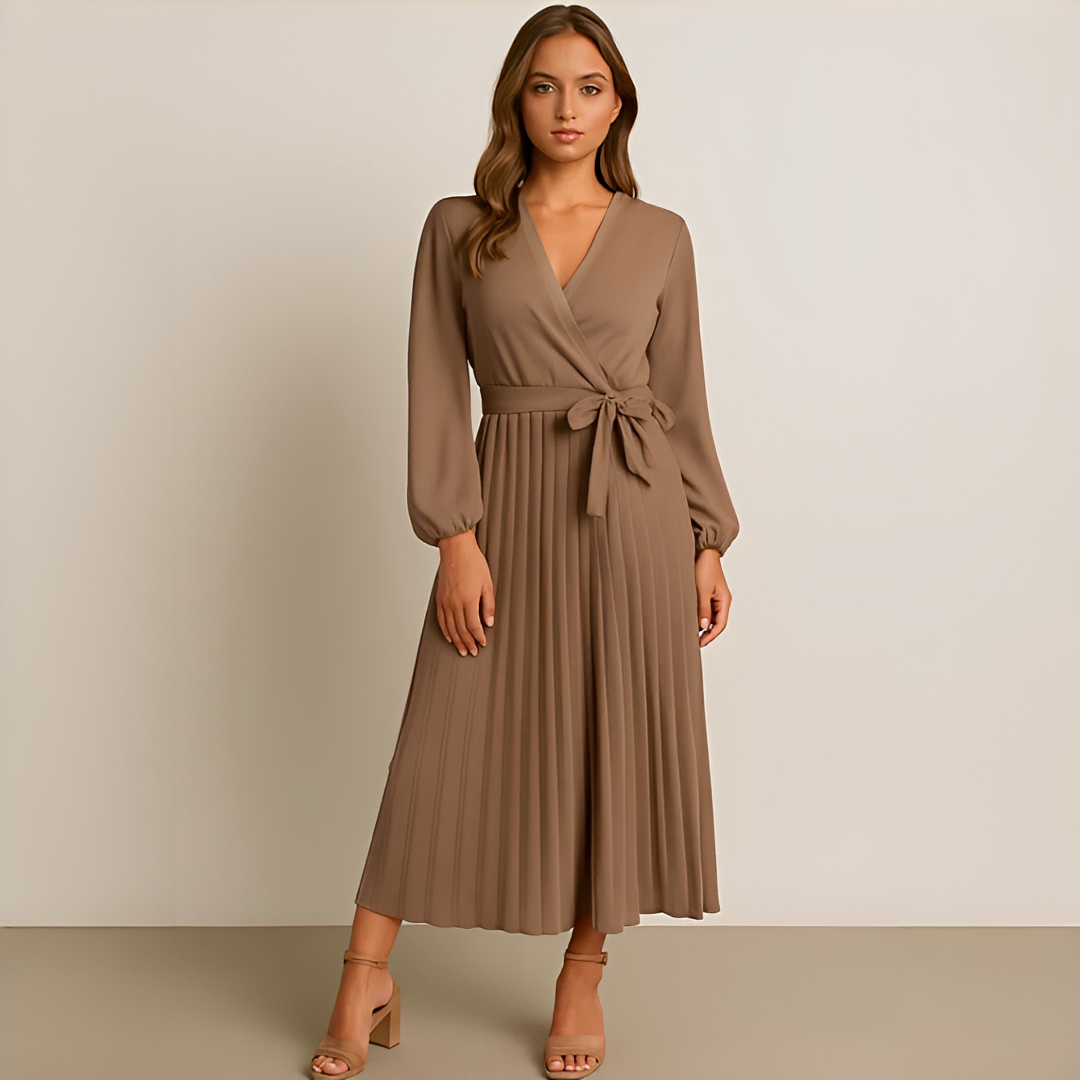 Naomi - Edles V-Ausschnitt-Kleid mit Falten
