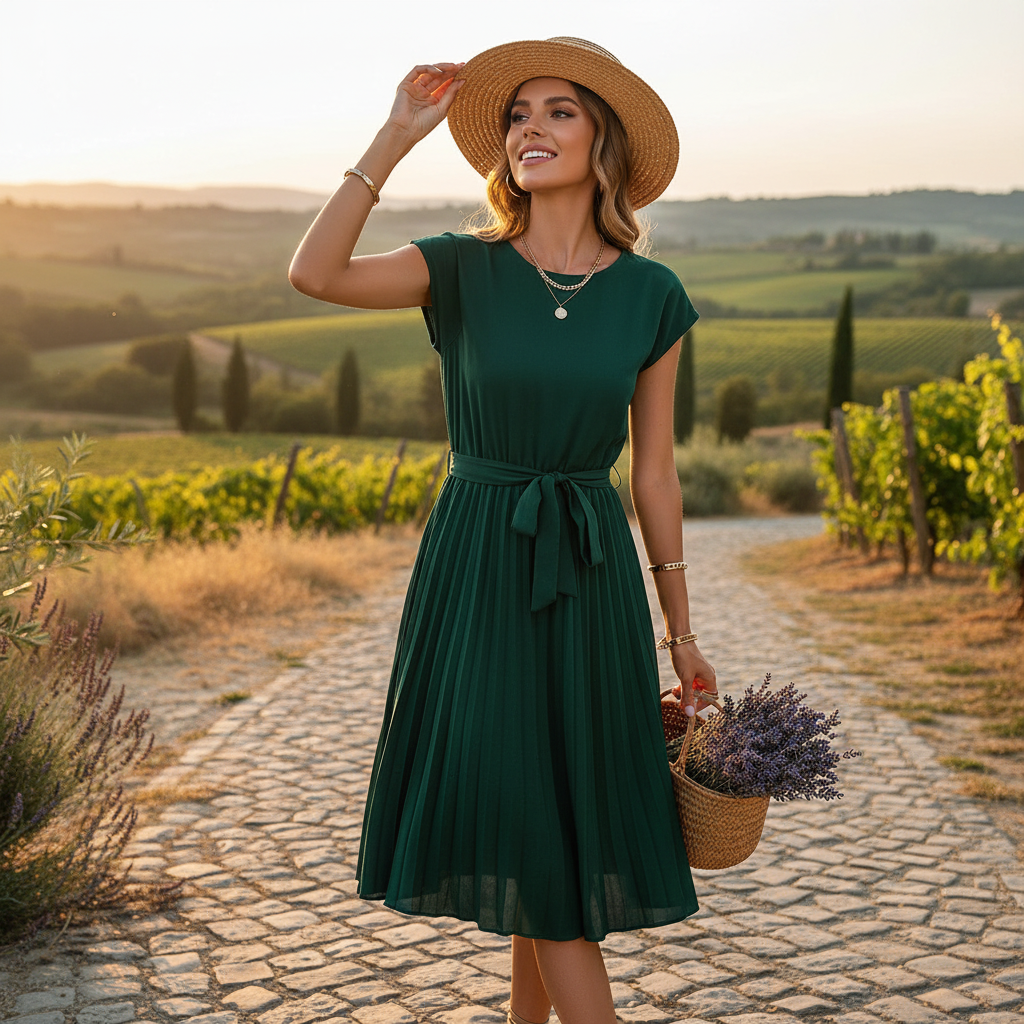 Jelica - Elegantes Falten-Midi-Kleid