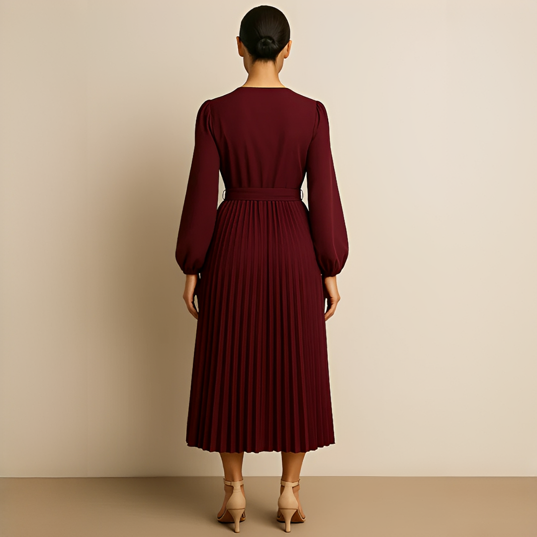 Naomi - Edles V-Ausschnitt-Kleid mit Falten