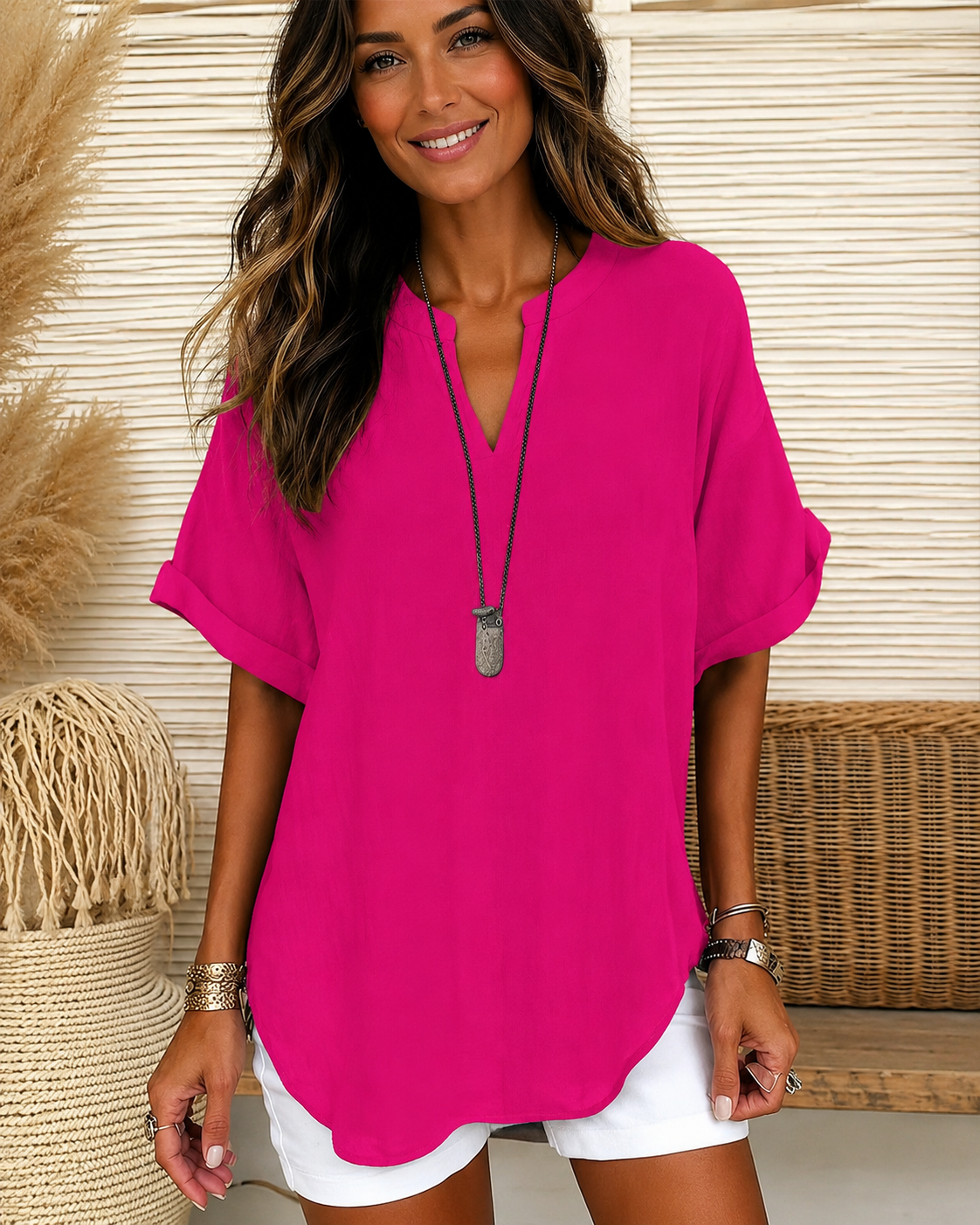 Taylor - Locker geschnittene Bluse mit V-Ausschnitt