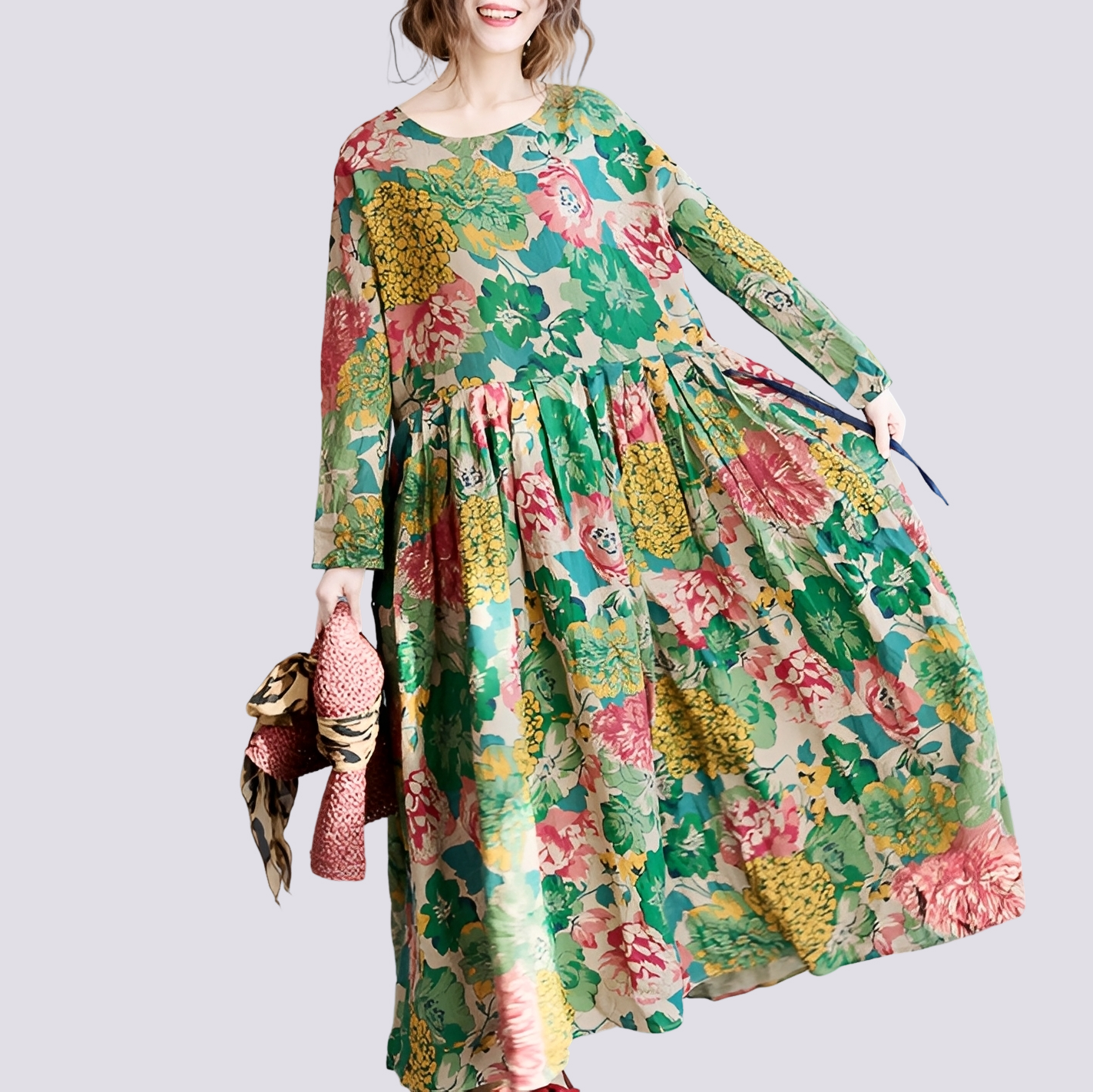 Terry - Elegantes Damen-Maxikleid mit blumigem Muster