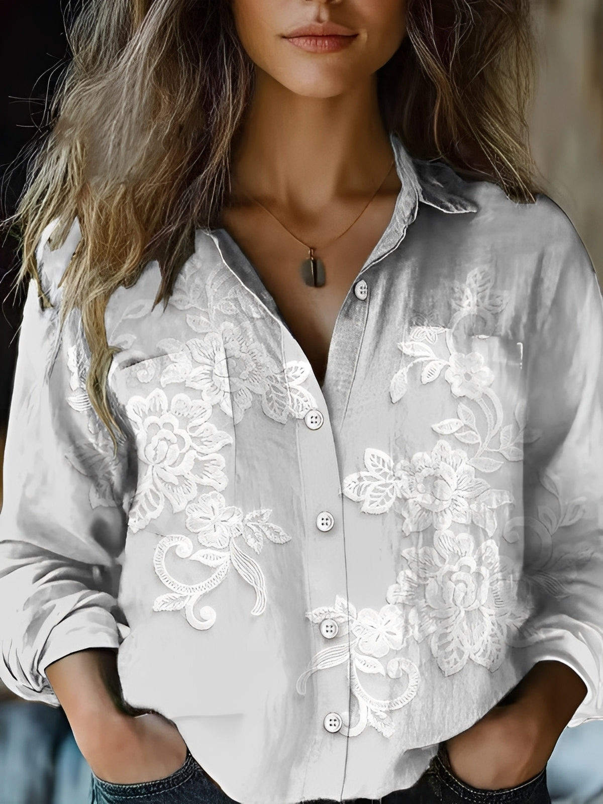 Jasmin - Langarmbluse in Farbe