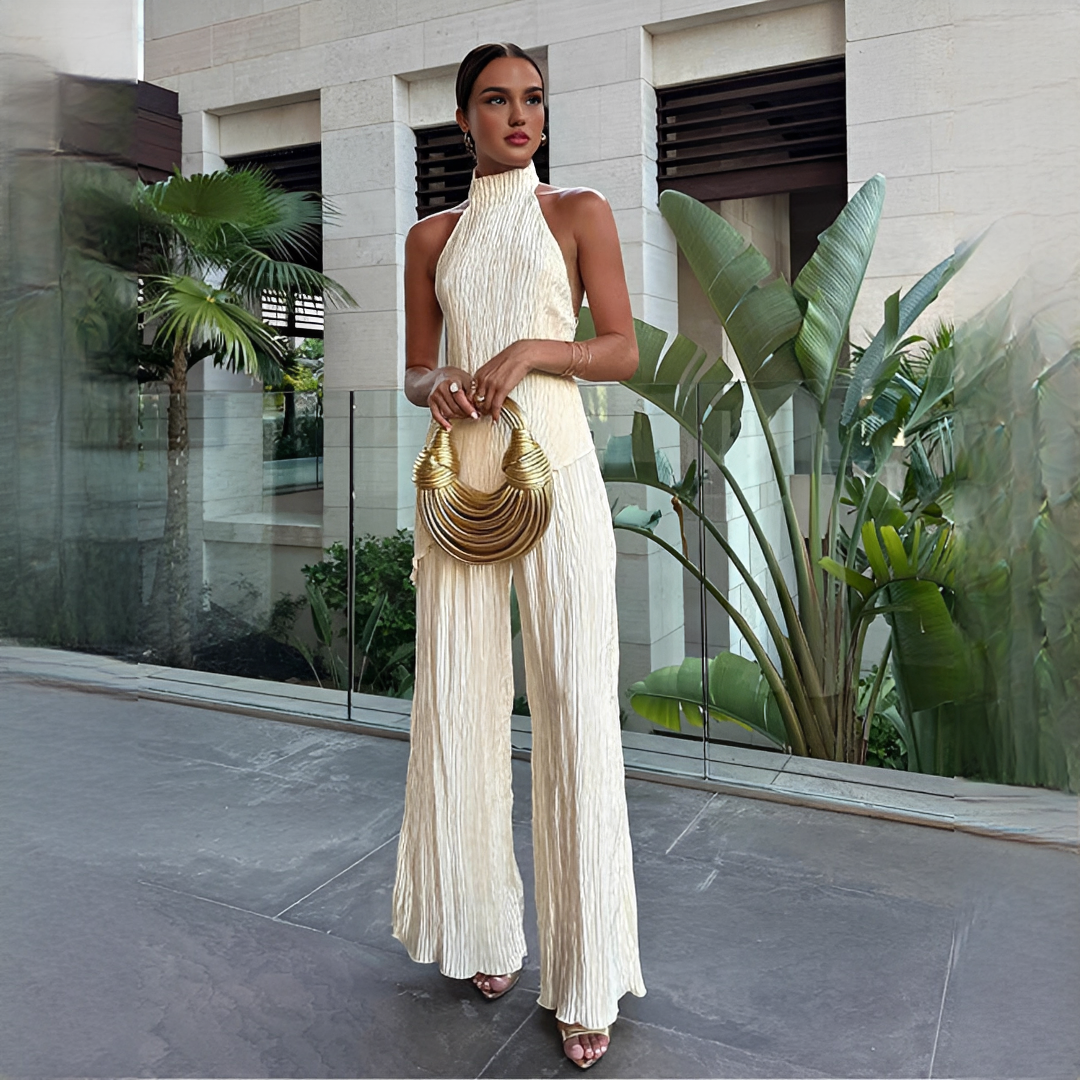 Elvissa - Stilvolles Oberteil und Hose mit weitem Bein Set