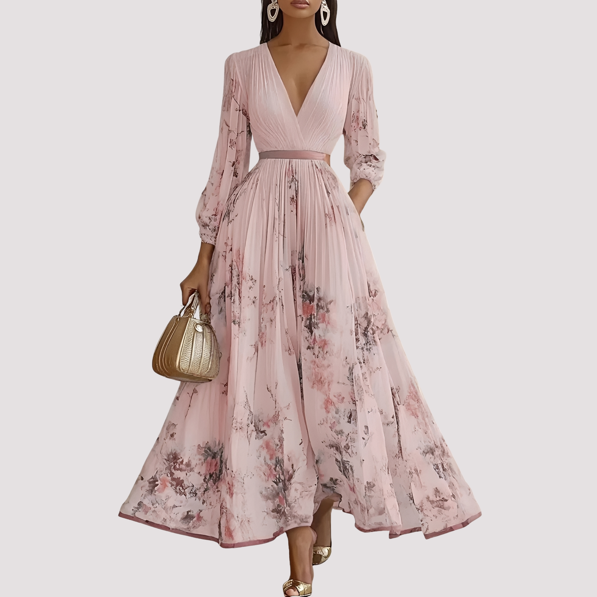 Leah - Midikleid mit blumigem Muster und langen Ärmeln