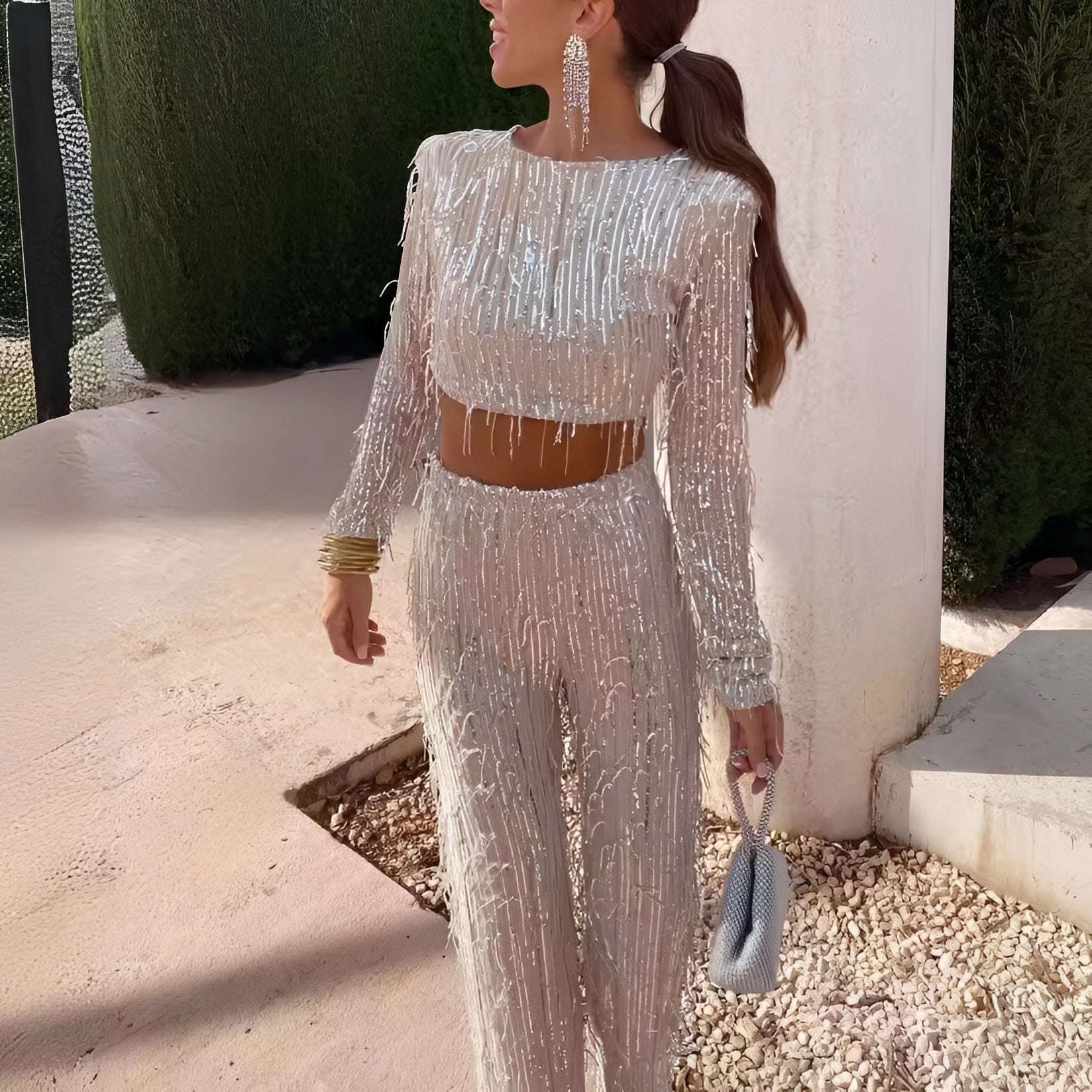 Meghan - Elegantes Pailletten-Set mit Fransen